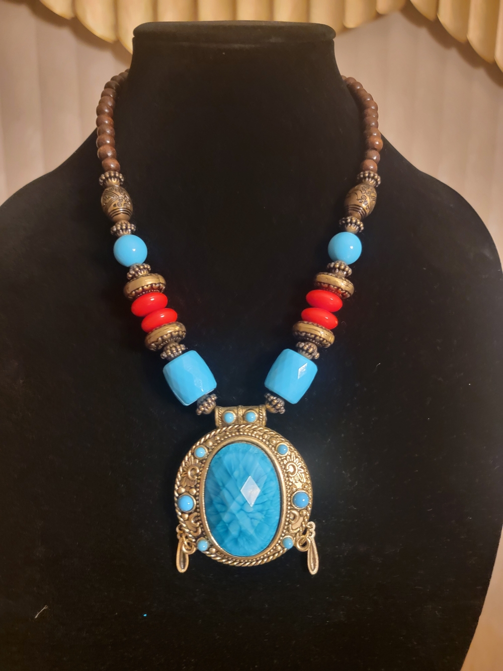 Bohemian Turquoise Red Beaded Statement Necklace